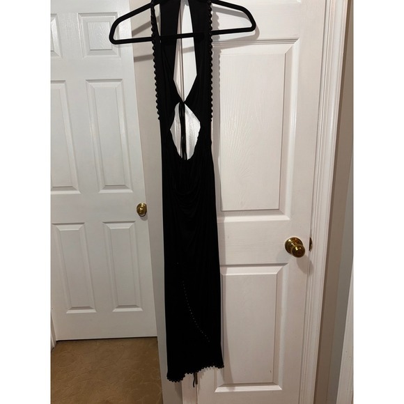 Alexander Wang Halter Dress Cutout Beaded Trim Bodycon Black Size 10 - Picture 4 of 12